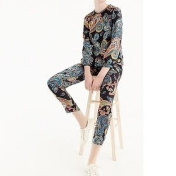 J CREW Silk Twill Bold Paisley Pull On Cropped Pants - Size 0 - Picture 4 of 10